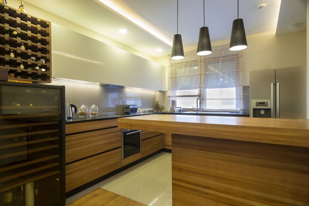 modern kitchen with wine fridge